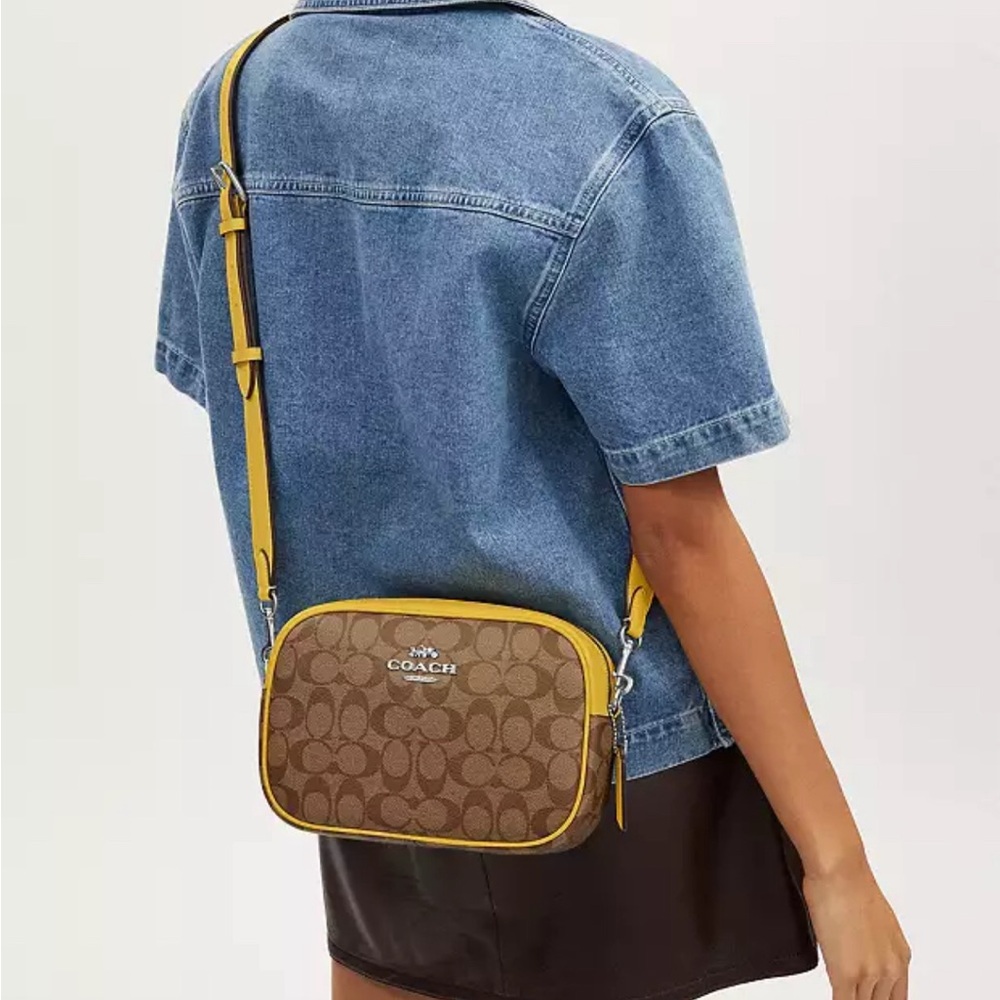 Authentic COACH Coated signature canvas/smooth leather zip top Crossbody